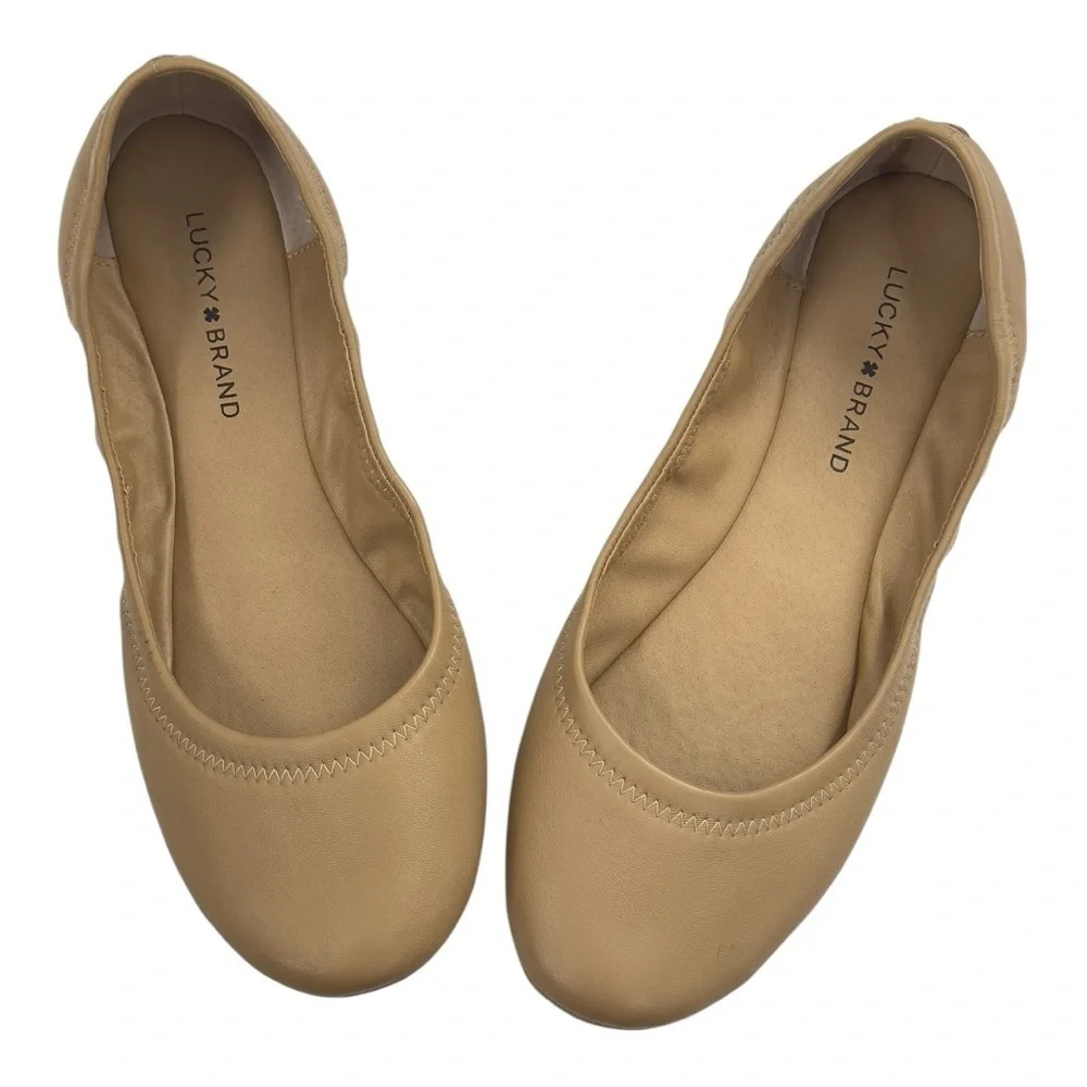 Lucky Brand Women's Beige Leather Ballet Flats Size 9.5 Preowned Like New